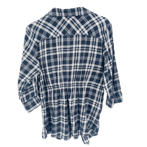 TORRID Plaid Challis Button Down Pocket Gem Studded Cinched Western Flannel Top - Picture 3 of 4